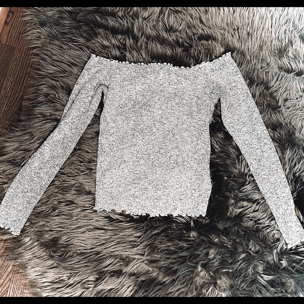Off-The-Shoulder Light Grey Cropped Top